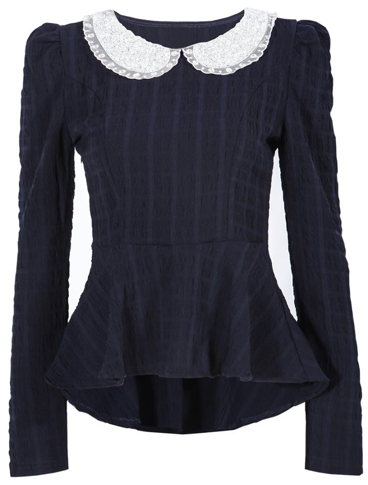 Romwe Doll Collar Dipped Hem Blouse