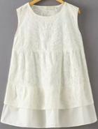 Romwe Sleeveless Lace Embroidered Top