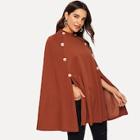 Romwe Mock-neck Double Button Poncho Coat