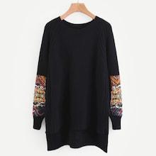 Romwe Contrast Sleeve Longline Jumper