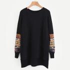 Romwe Contrast Sleeve Longline Jumper
