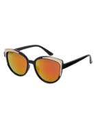 Romwe Black Frame Red Reflective Lenses Sunglasses
