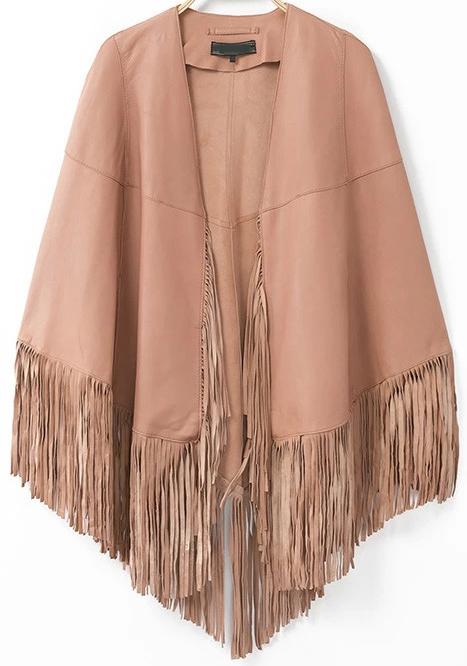 Romwe Tassel Loose Pink Cape