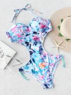 Romwe Calico Print Side Cutout Monokini