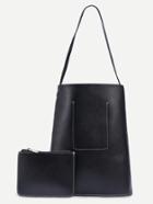 Romwe Black Bucket Tote Bag With Zip Clutch