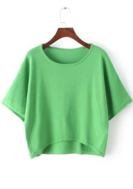 Romwe Dip Hem Knit Green T-shirt