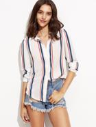 Romwe Vertical Striped Hidden Button Shirt