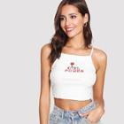 Romwe Rib Knit Embroidered Crop Cami Top