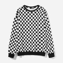 Romwe Men Gingham Print Sweatshirt