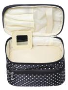 Romwe Black Polka Dot Double Layers Cosmetic Bag
