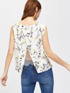 Romwe Lace Insert Open Back Floral Shell Top
