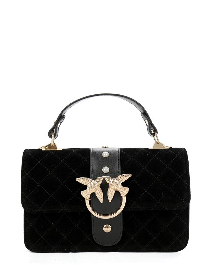 Romwe Faux Pearl Metal Decorated Quilted Suede Shoulder Bag