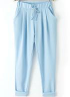 Romwe Drawstring Waist Pockets Light Blue Pant