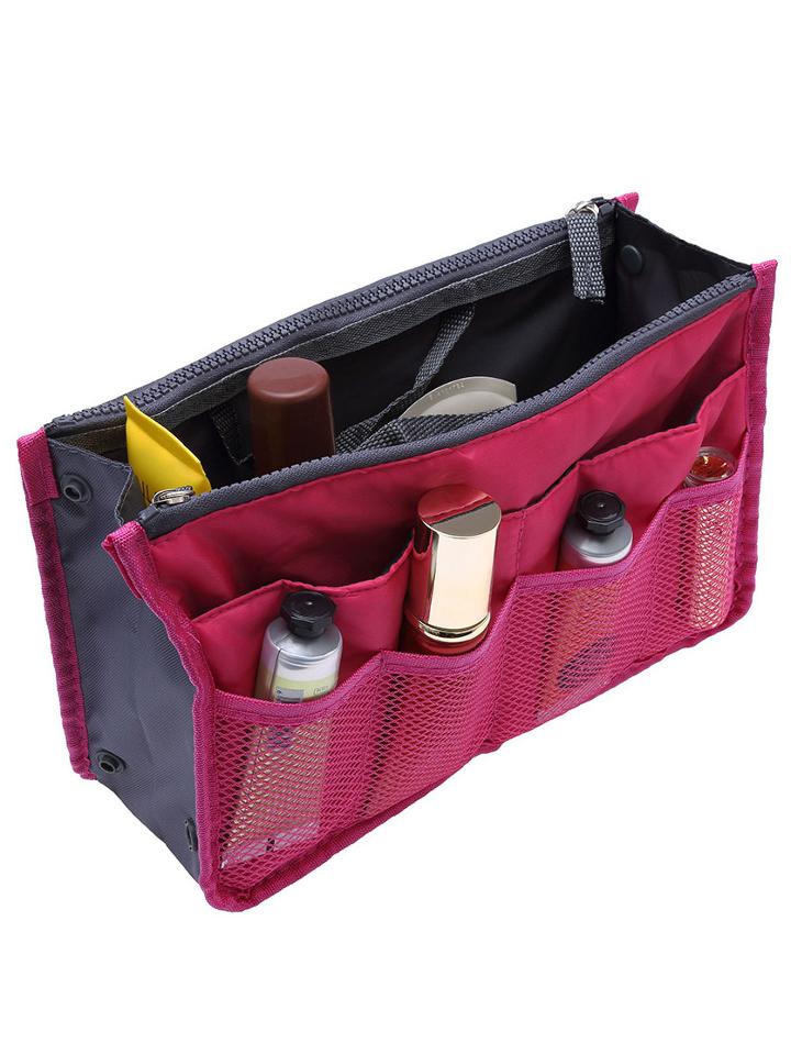 Romwe Rose Red Cosmetic Storage Mesh Nylon Bag