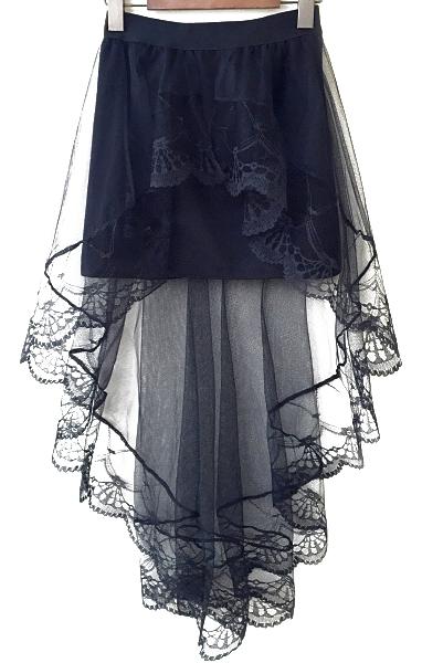 Romwe Elastic Waist Lace Insert Asymmetrical Black Skirt