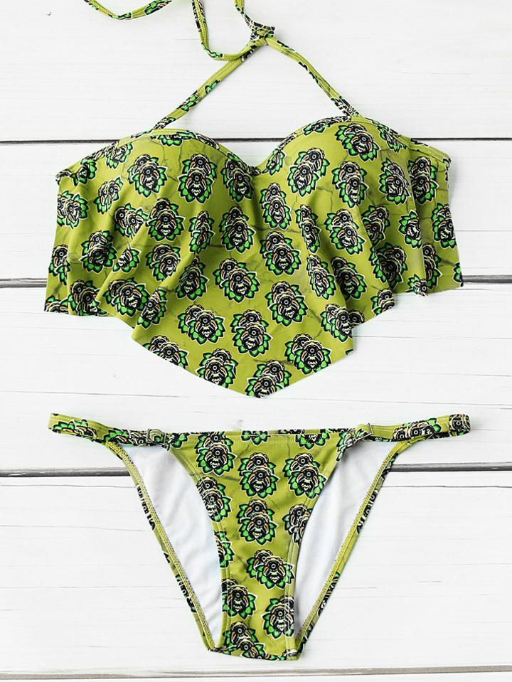 Romwe Calico Print Halter Bikini Set