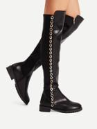 Romwe Grommet Detail Side Zipper Low Heeled Boots