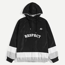 Romwe Guys Color Block Half Placket Hooded Windbreaker Jacket