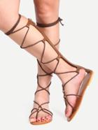 Romwe Brown Open Toe Lace-up Gladiator Sandals