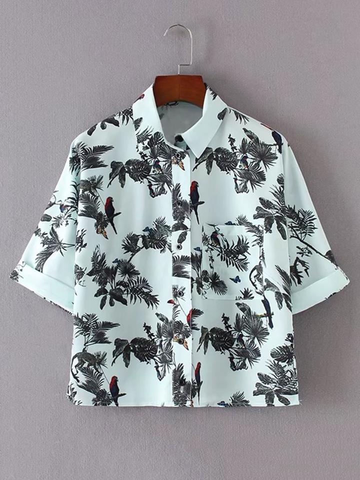 Romwe Rolled Cuff Loose Blouse