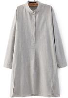 Romwe Light Grey Stand Collar Vertical Stripe Loose Blouse