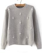 Romwe Bead Loose Knit Grey Sweater