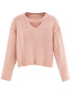 Romwe Pink Cut Out Crop Sweater