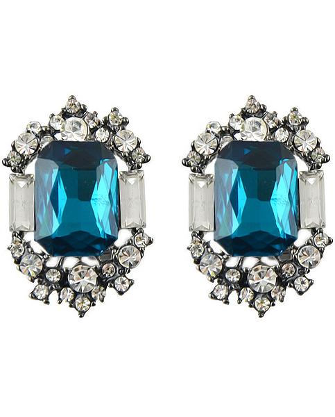 Romwe Blue White Gemstone Stud Earrings