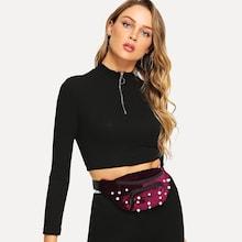Romwe Faux Pearl Beaded Bum Bag