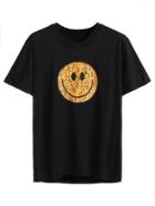 Romwe Black Smile Face Print T-shirt