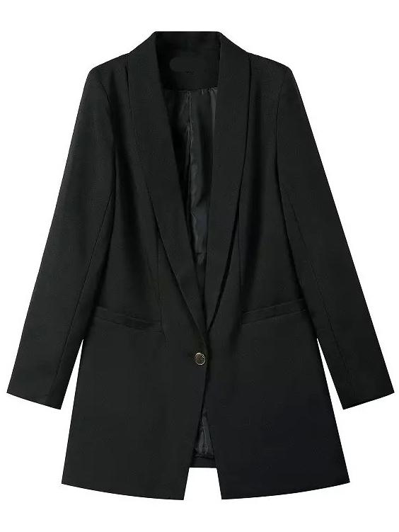 Romwe Notch Lapel Single Button Slim Black Blazer
