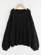 Romwe Open Shoulder Lantern Sleeve Jumper