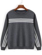 Romwe Striped Trim Grey Sweatshirt