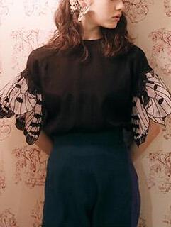 Romwe Black Butterfly Sleeve Embroidered Shirt