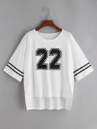 Romwe White Varsity Print High Low T-shirt