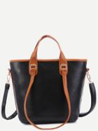 Romwe Black Pebbled Pu Handbag With Convertible Strap