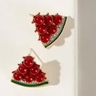 Romwe Rhinestone Detail Watermelon Shaped Stud Earrings 1pair