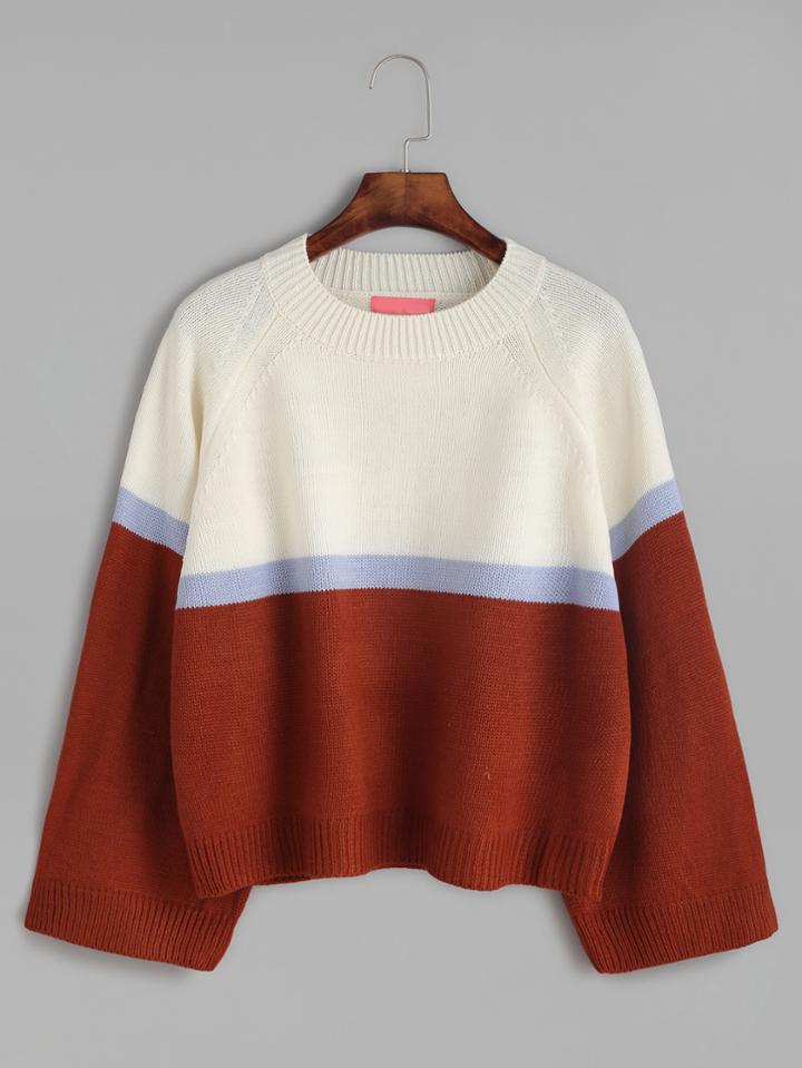Romwe Color Block Raglan Sleeve Loose Sweater