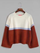 Romwe Color Block Raglan Sleeve Loose Sweater