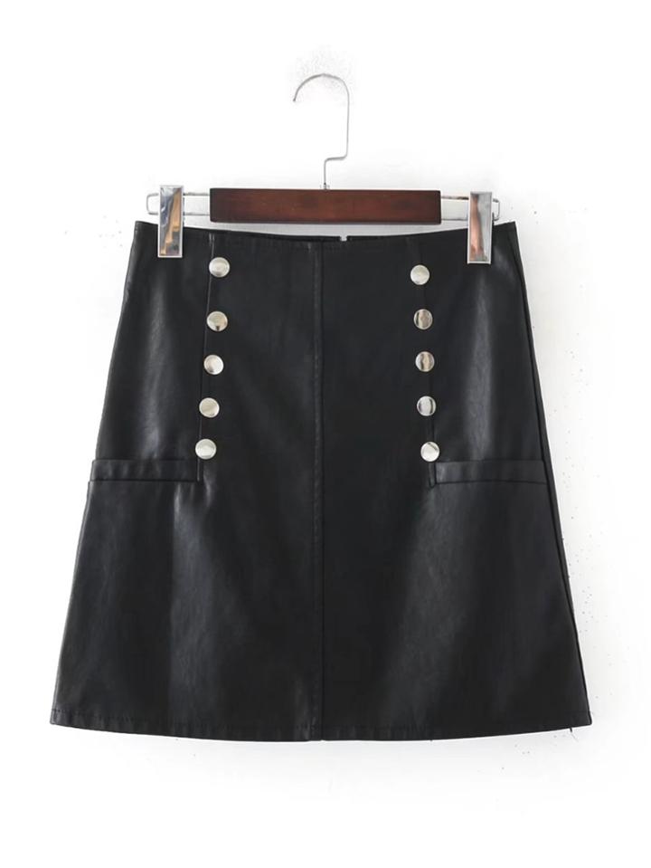 Romwe Double Breasted Pu Skirt