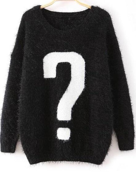 Romwe Question Mark Print Mohair Sweater