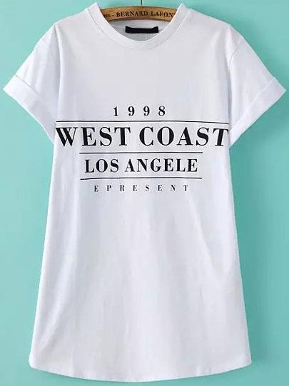 Romwe Round Neck Letter Print White T-shirt