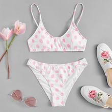 Romwe Polka Dot Spaghetti Strap Bikini Set