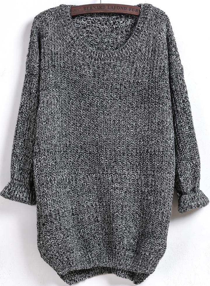 Romwe Dipped Hem Loose Knit Black Sweater