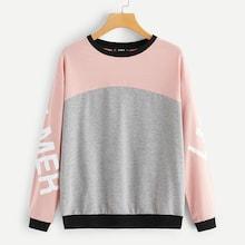Romwe Cut-and-sew Letter Print Pullover
