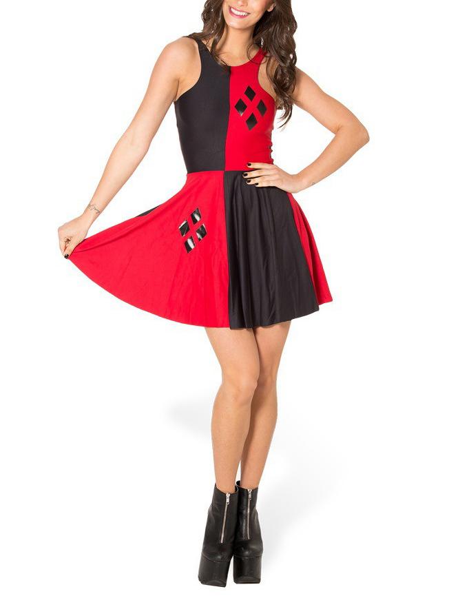 Romwe Contrast Geometric Print Skater Dress