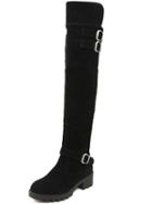 Romwe Black Buckle Strap Tall Boots