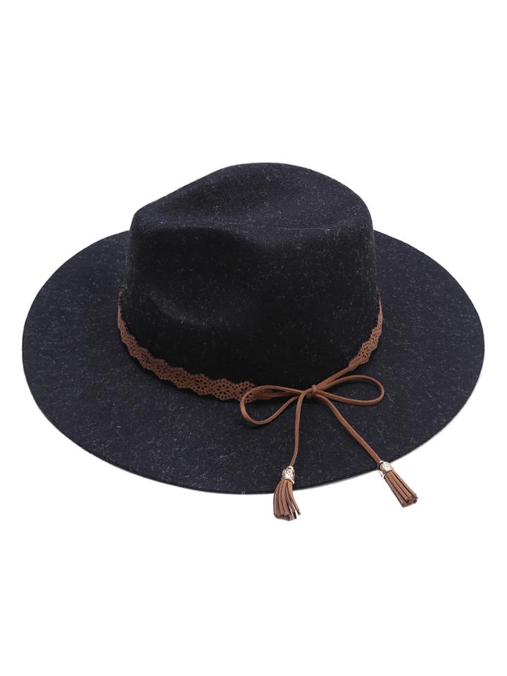 Romwe Black Wide Brim Hat With Contrast Trim