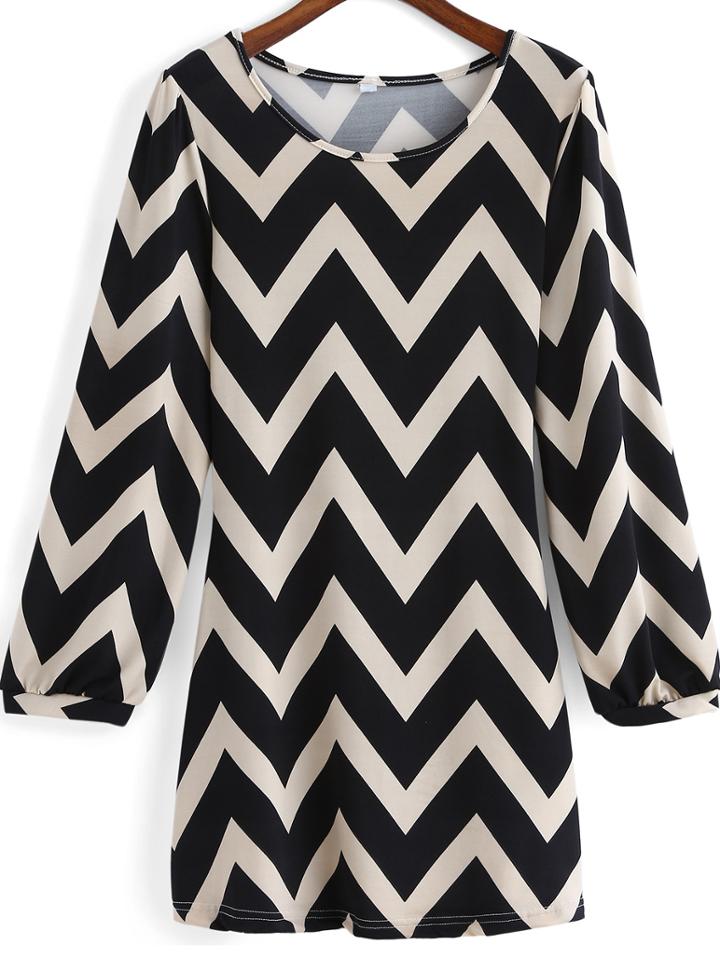 Romwe Long Sleeve Zigzag Dress