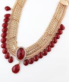 Romwe Red Drop Gemstone Gold Multilayer Necklace
